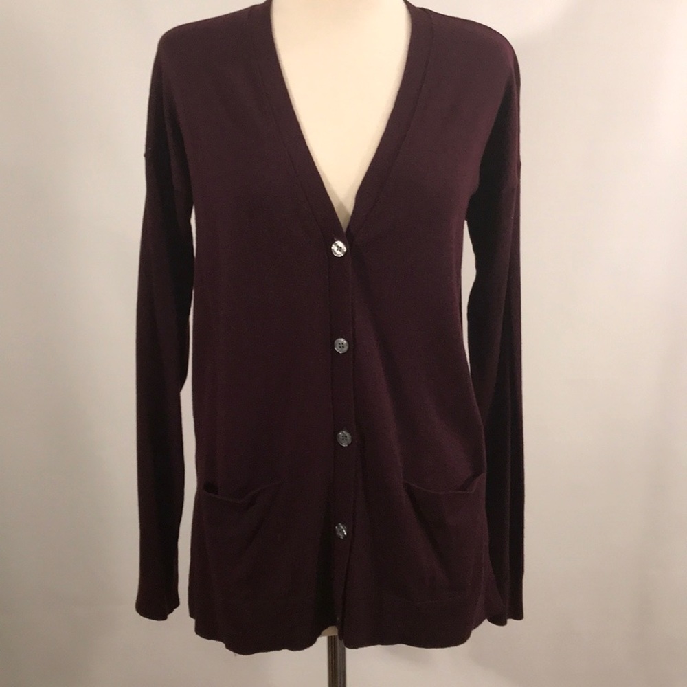 Loft maroon v-neck cardigan - S
